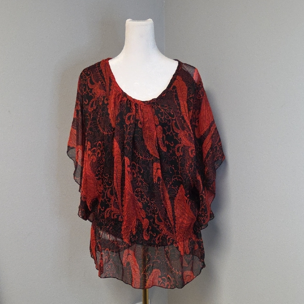 Elegant Red and Black Women's Top